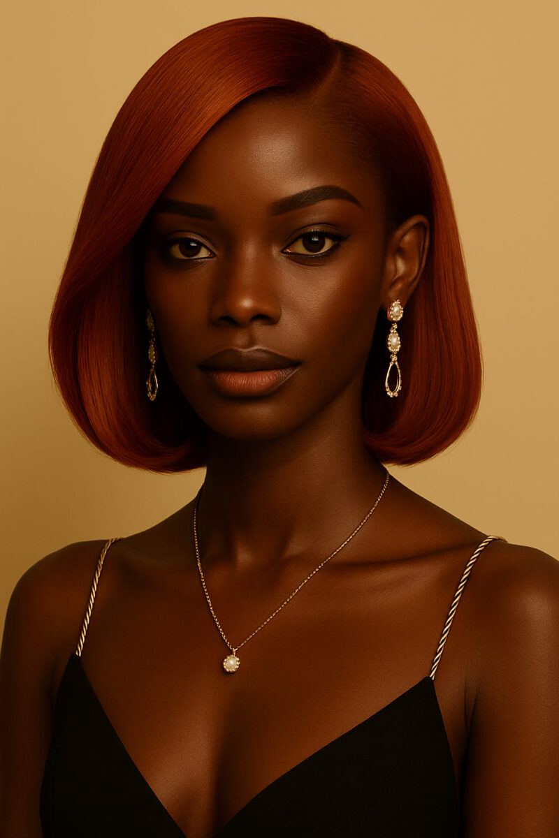 Cléa™ – Cuivre Ashanti™ – Carré Lisse Élégant – 13×4 Lace Frontal HD Sans Colle – Cheveux Indiens Bruts Premium