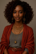 Adesewa™ – Brun Cuivré Glamour Flamboyant, lob bouclé mi-long en cheveux indiens