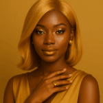 Rachida™ – Blond Miel Rayonnant™ – Carré Mi-Long Lisse Élégant – 13×4 Lace Frontal HD Sans Colle – Cheveux Indiens Bruts Premium