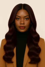 Dominante, Bordeaux Froid Impérial – Waves longues 22″ – Adoucit les visages carrés – Cheveux naturels indiens