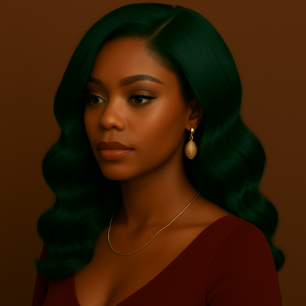 Eloquence Vert Émeraude™ : perruque mi-longue ondulée en cheveux indiens bruts premium, lace frontal HD sans colle