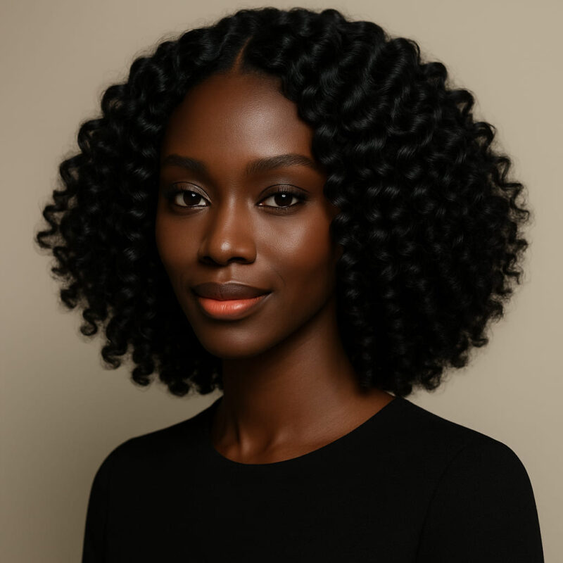 Eshe™ – Noir Profond™ – Boucles Sculptées Élégantes – 13×4 Lace Frontal HD Sans Colle – Cheveux Indiens Bruts Premium