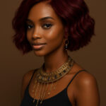 Ayira™ – Bordeaux Élégant – Carré Ondulé Mi-Court – Cheveux Indiens Bruts Premium