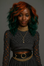 Morowa™ – Cuivre & Émeraude Audacieux – Lob Ondulé Bicolore – Cheveux Indiens Bruts Premium