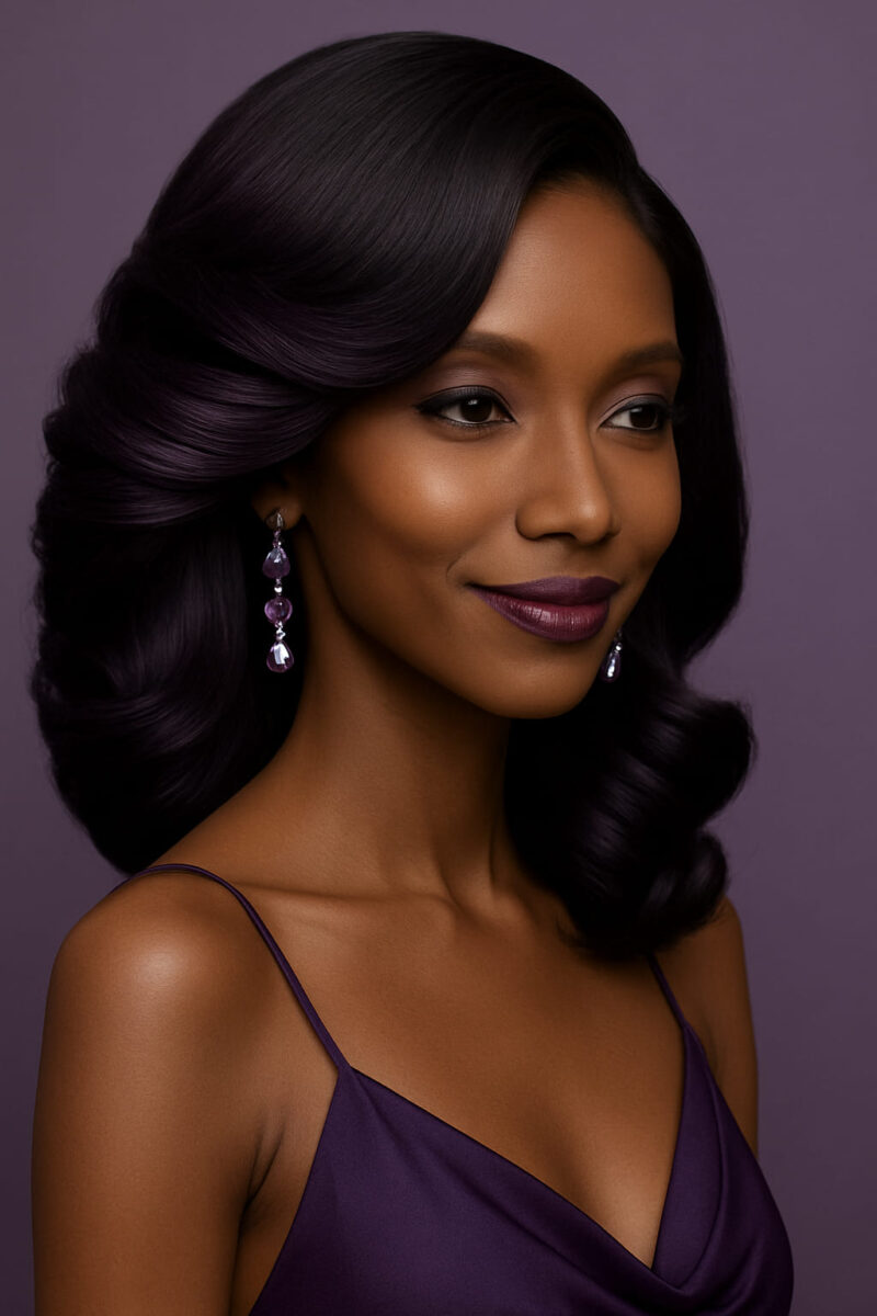 Zahra™ – Violet Impérial – Lob Volumineux Glamour – Cheveux Indiens Bruts Premium