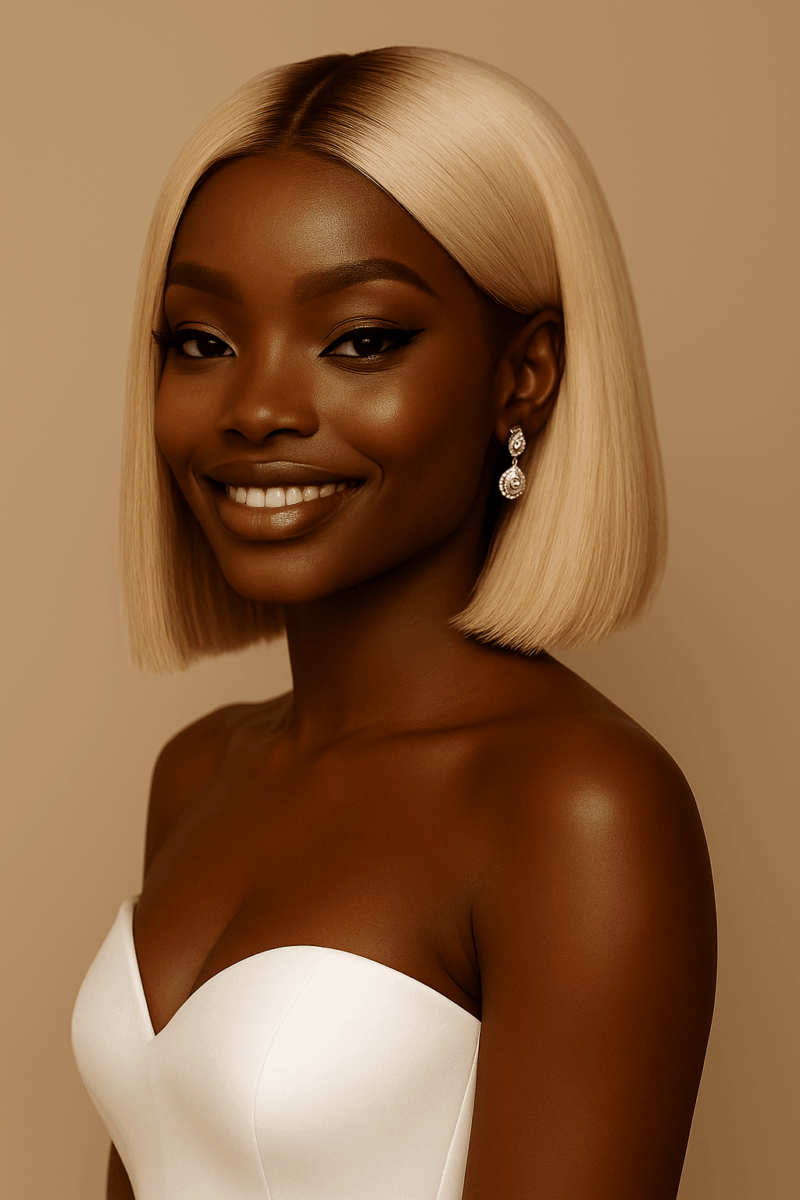 Lumina™ – Blond Polaire Lumineux – Carré Lisse Mi-Court – Sublime les visages ovales – Cheveux naturels indiens