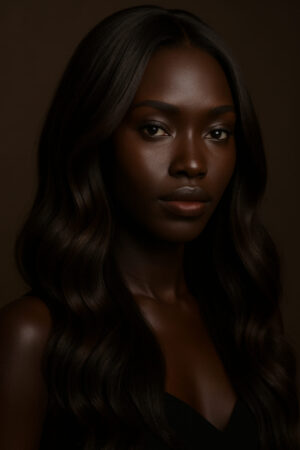 Makeda™ — Brun Moka Cendré Nuancé — Waves longues 22″ — Rééquilibre les triangulaires inversés — Cheveux humains indiens bruts premium