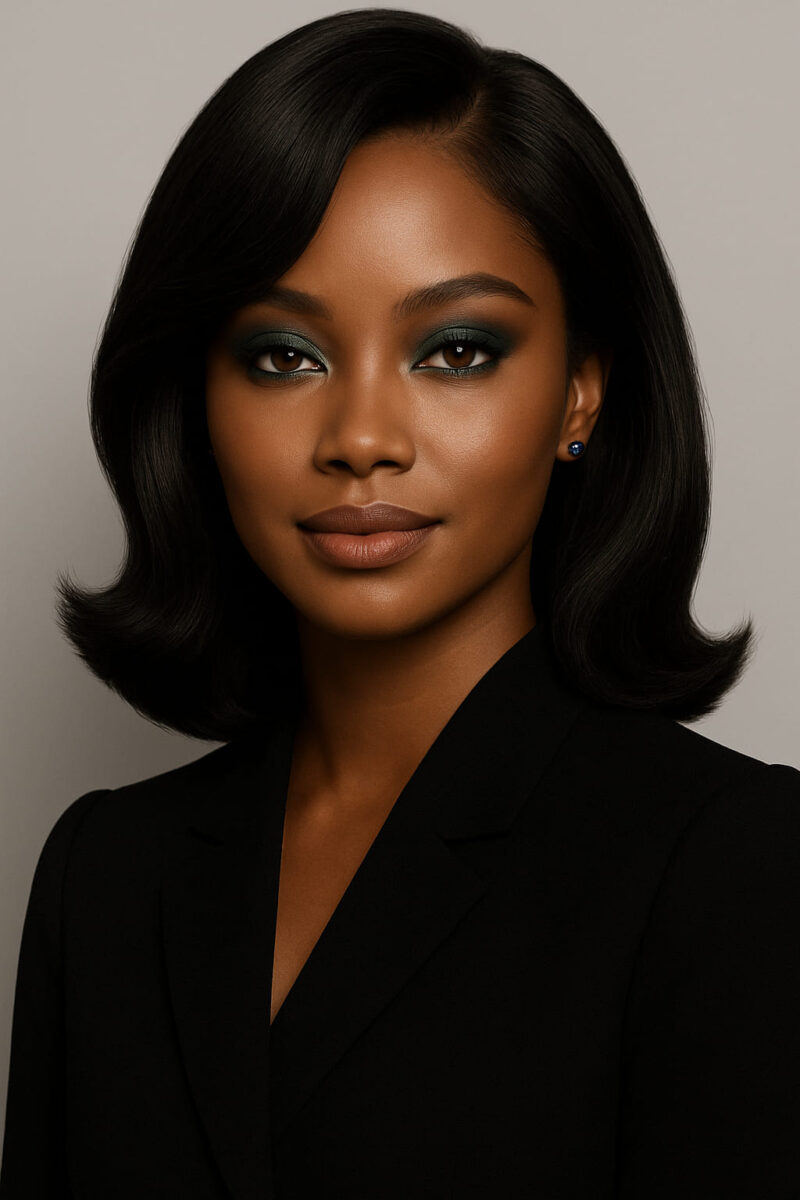 Naledi™ – Carré Structuré Noir Absolu – Pointes Couture Évasées – Redonne présence aux visages très fins – Cheveux naturels indiens