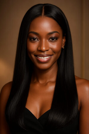 Nia™ – Noir Profond Élégant – Long Sleek Central – Affine les visages ronds – Cheveux naturels indiens