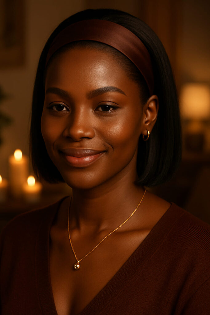 Adunola™ – Brun Doré Profond – Bandeau court lisse 10″ – Rééquilibre les triangulaires inversés – Cheveux naturels indiens