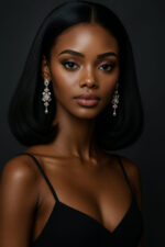 Amayah™ – Noir Absolu – Carré Lisse Élégant Mi-Long – Sublime les ovales – Cheveux naturels indiens
