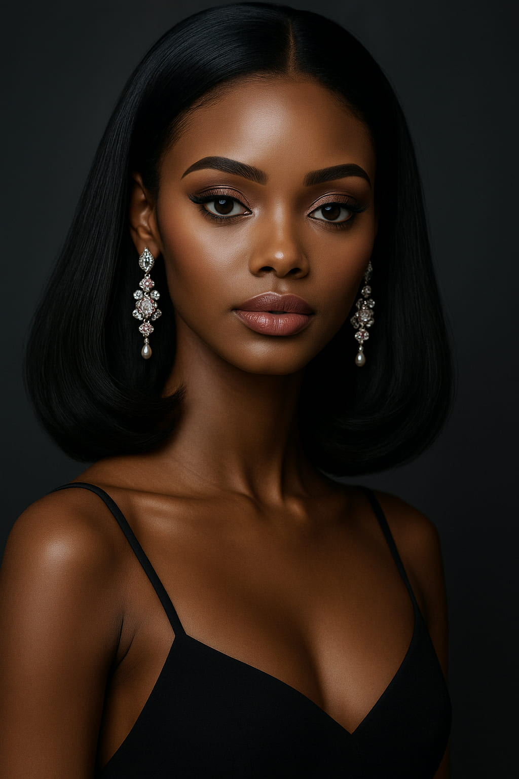Amayah™ – Noir Absolu – Carré Lisse Élégant Mi-Long – Sublime les ovales – Cheveux naturels indiens