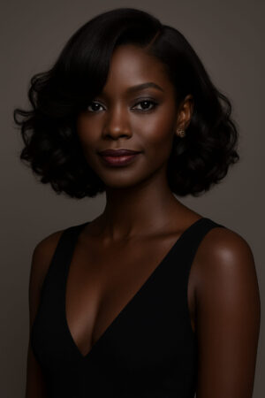 Omolara – Carré Mi-long Ondulé Glamour – Adoucit & Féminise les Traits – Cheveux Indiens Bruts Premium