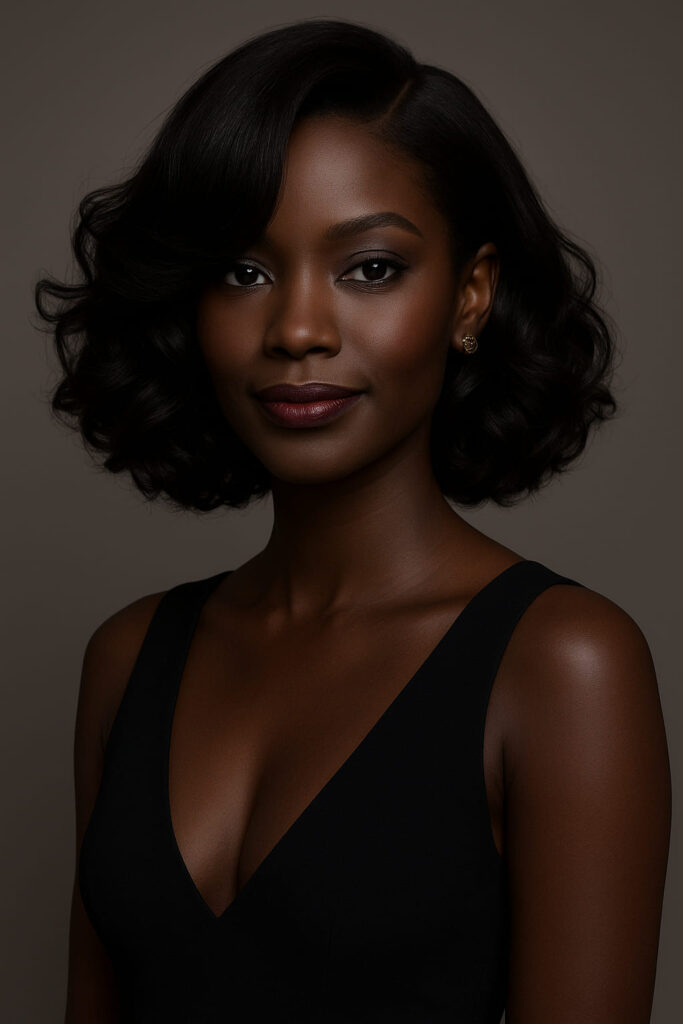 Omolara – Carré Mi-long Ondulé Glamour – Adoucit & Féminise les Traits – Cheveux Indiens Bruts Premium