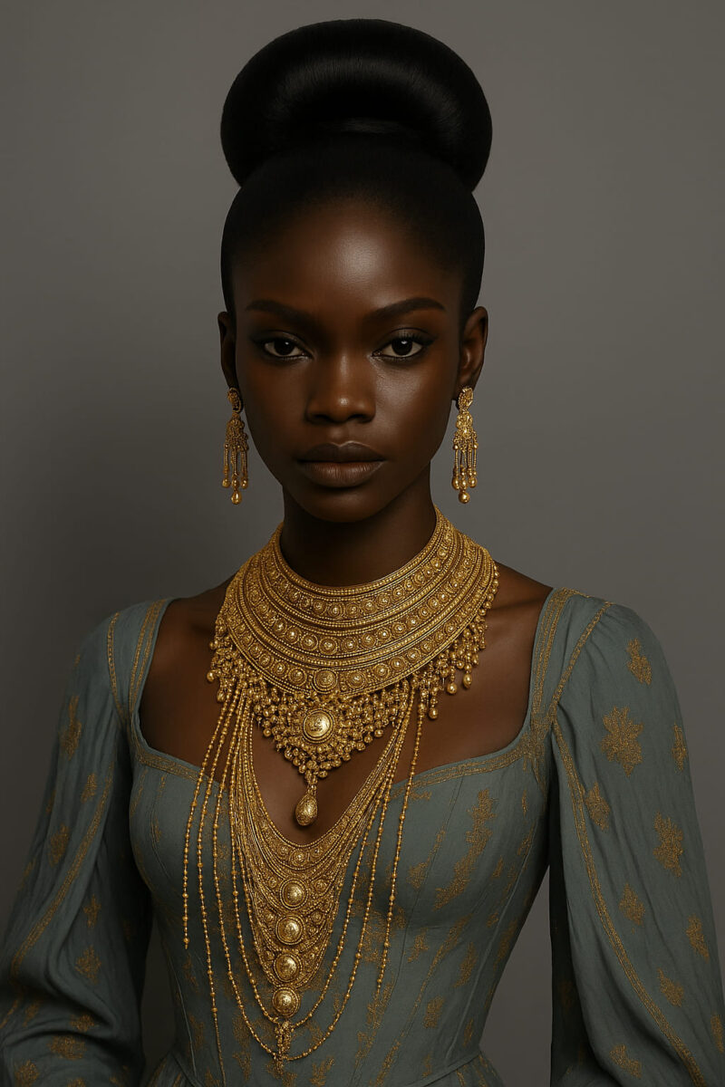 Njeri™ – Noir Absolu Sculptural – Chignon Couture Architecturé – Sublime les visages très fins et rectangulaires – Cheveux naturels indiens