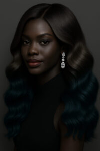 Nyare – Brun Profond & Vert Émeraude™ – Longues Ondulations Glamour – Allonge et Structure les Ovales – Cheveux Indiens Bruts Premium