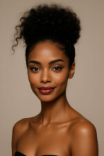 Ifeya™ – Noir Absolu Élégant – Longue Afro Naturelle Polyvalente – Sublime les triangulaires inversés (en chignon haut) – Cheveux naturels indiens