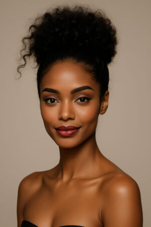 Ifeya™ – Noir Absolu Élégant – Longue Afro Naturelle Polyvalente – Sublime les triangulaires inversés (en chignon haut) – Cheveux naturels indiens