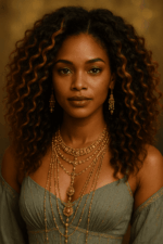 Zuri™ – Noir & Miel Rayonnant – Longue Boucle Sculptée – Étoffe les très fins, sublime les ovales et adoucit les carrés – Cheveux naturels indiens