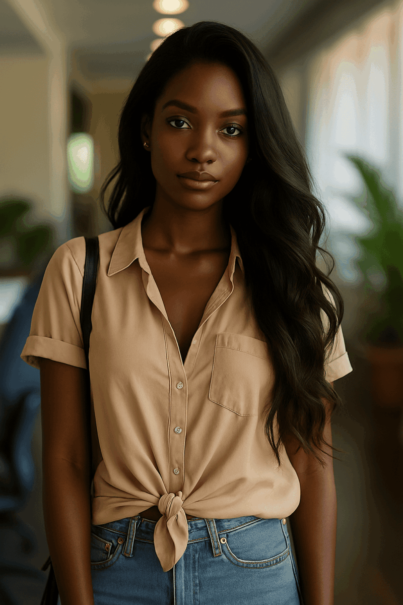 Ayana™ – Noir Précieux – Longue Lisse à Raie Latérale – Élargit les visages très fins – Cheveux naturels indiens