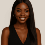 Ebele™ – Noir Précieux – Longue Lisse à Raie Latérale – Élargit les visages très fins – Cheveux naturels indiens