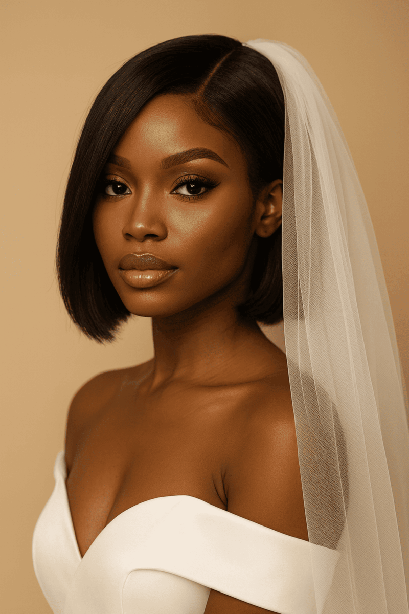 Selam™ – Noir Absolu Élégant – Carré Lisse Mi-Court – Sublime les visages ovales – Cheveux naturels indiens