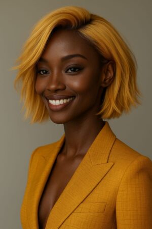 Ayoola™ – Blond Doré Vibrant – Carré Court Effilé – Épaissit les visages très fins – Cheveux naturels indiens