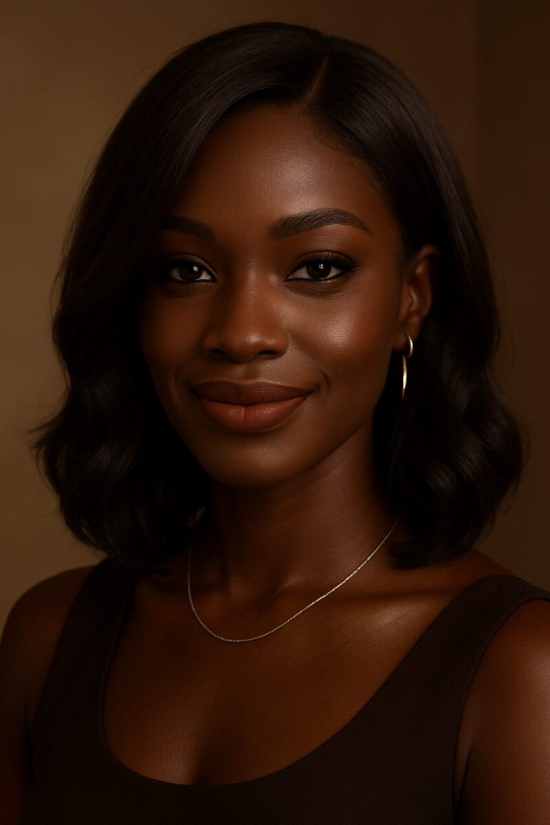 Thandi™ – Brun Profond Satiné – Carré Ondulé Mi-Court – Adoucit les visages carrés – Cheveux naturels indiens