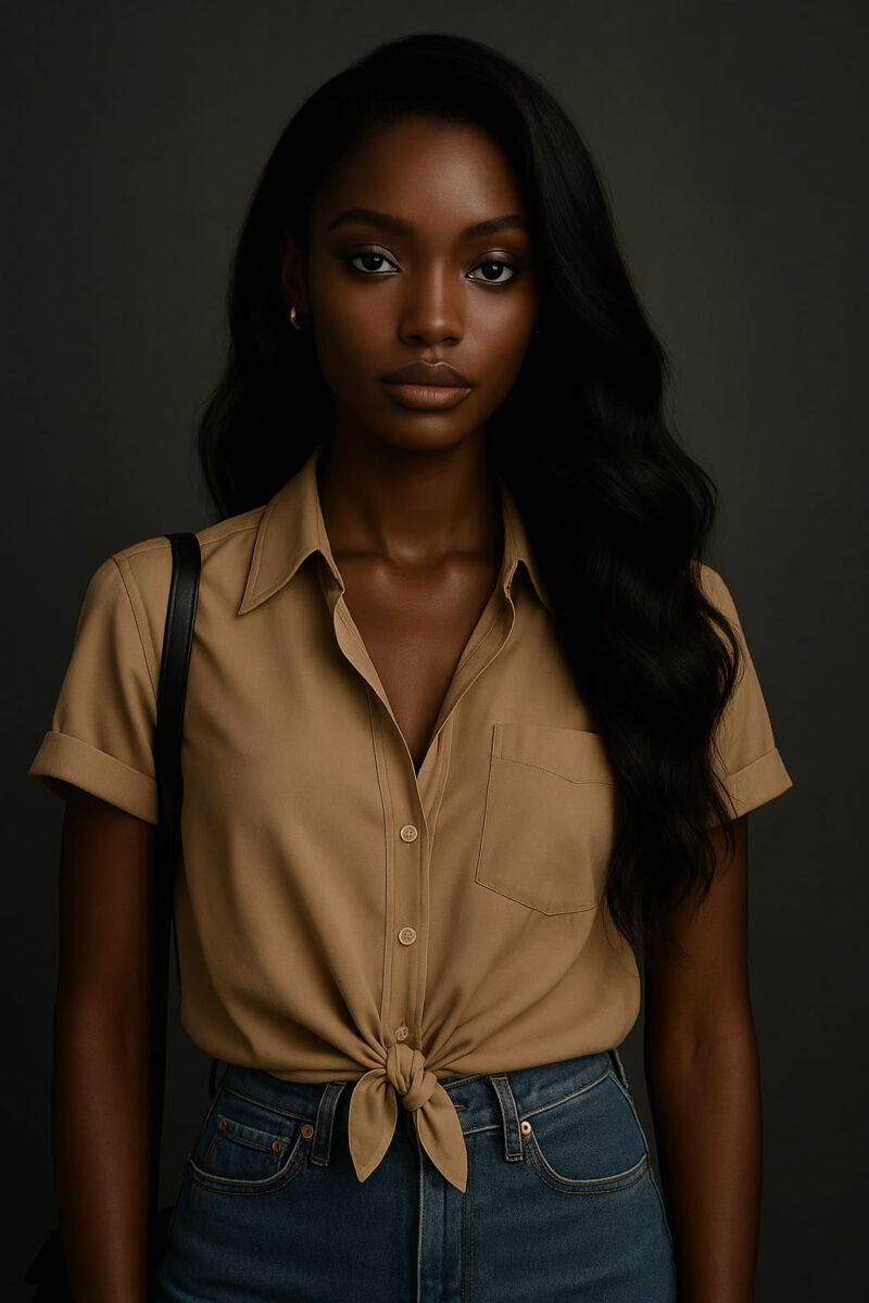 Ayana™ – Noir Précieux – Longue Lisse à Raie Latérale – Élargit les visages très fins – Cheveux naturels indiens