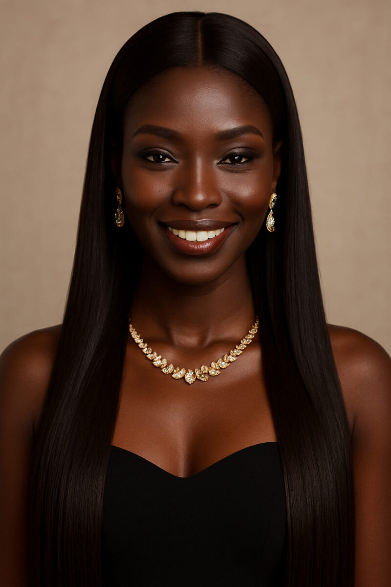 Awa™ – Noir Élégant Sleek – Longueurs XXL raie centrale – Affine les visages ronds – Cheveux naturels indiens