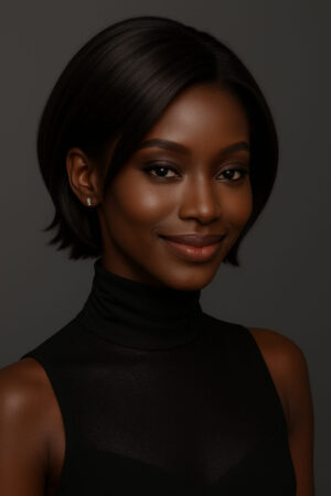 Amahle™ – Noir Absolu – Carré Lisse Structuré – Épaissit les visages très fins – Cheveux naturels indiens
