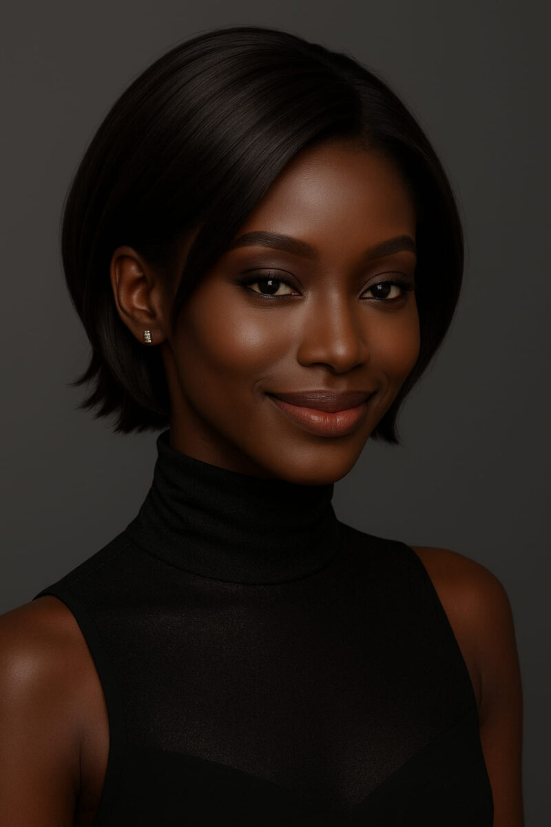 Amahle™ – Noir Absolu – Carré Lisse Structuré – Épaissit les visages très fins – Cheveux naturels indiens