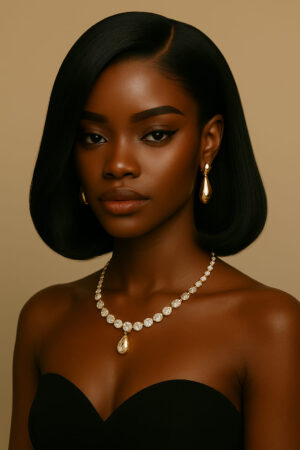 Sénami – Noir Naturel #1B – Carré Mi-long Lisse Structuré – Affine les Visages Ronds & Équilibre les Triangulaires Inversés – Cheveux Indiens Bruts Premium