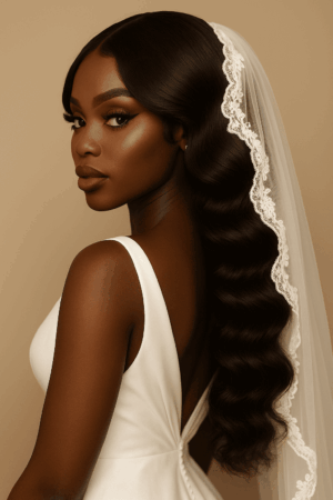 Nayeli™ – Noir Absolu Élégant – Ondulations Hollywood Longues – Sublime les visages ovales – Cheveux naturels indiens