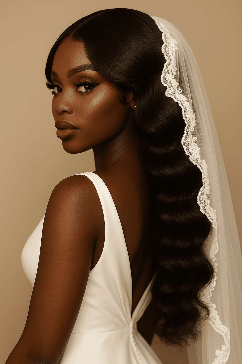 Nayeli™ – Noir Absolu Élégant – Ondulations Hollywood Longues – Sublime les visages ovales – Cheveux naturels indiens