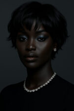 Bob court structuré Noir Élégant™ : une coupe pure et équilibrée qui affine les visages ronds et cœur, en révélant la noblesse du teint ébène.