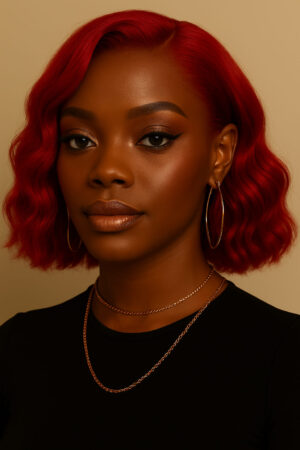 Aime-toi N°27 – Carré Ondulé Vintage – Rouge Scarlet™ – 10" – Éclaire les visages cœur, ovales et carrés – Cheveux Naturels Indiens