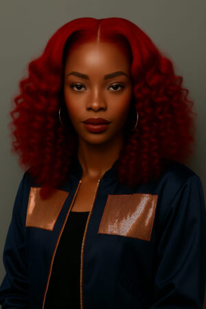 Aime-toi N°19 – Deep Curly Symétrique – Rouge Bissap Royal™ – 18" – Allonge et féminise les visages carrés et triangulaires – Cheveux Naturels Indiens