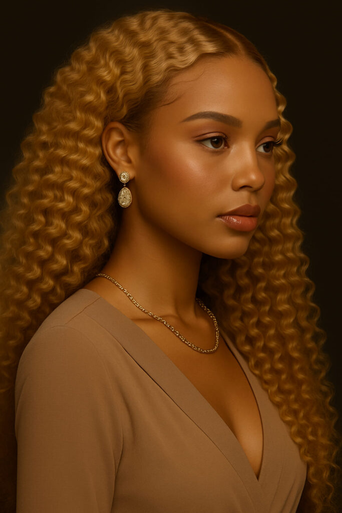 Aime-toi N°09, la deep wave Blond Miel Rayonnant™ 24" qui sublime les ovales et carrés, affine les rectangulaires et équilibre les cœurs.