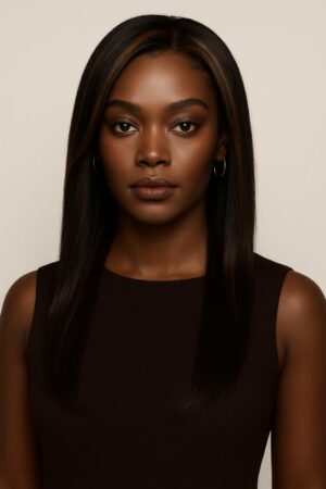 Aime-toi N°61 – Perruque #FS1B/30 – Mèches Cuivrées sur Base Naturelle – Lisse Élégante 22"- Cheveux Naturels Indiens