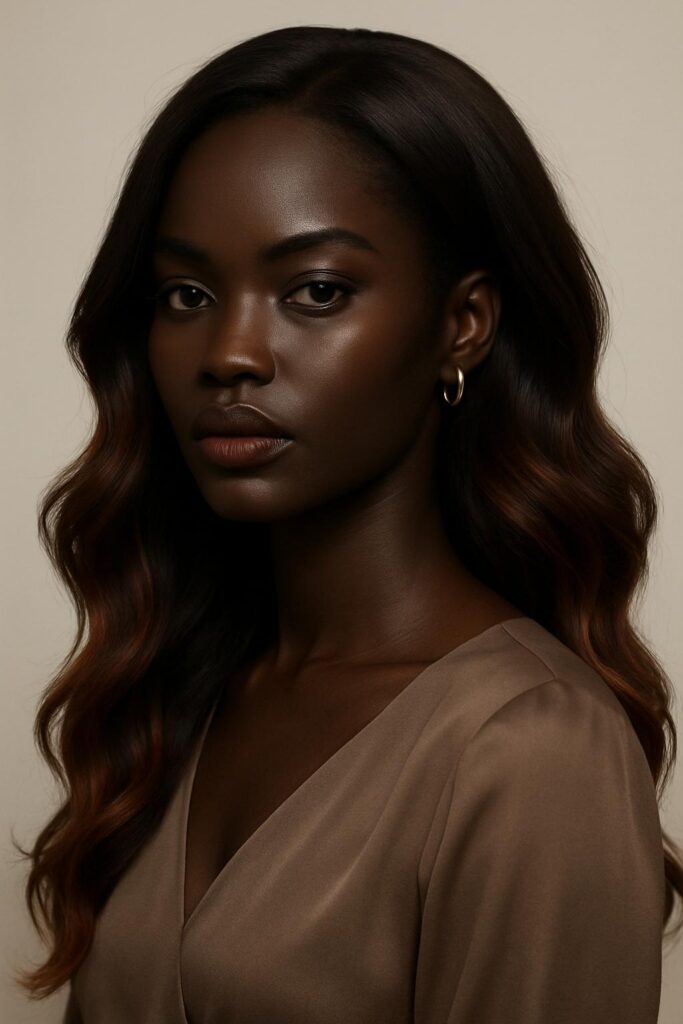 Aime-toi N°68 – Body Wave Élégante – Brun Acajou Sublime™ – 22" – Révèle la profondeur des visages Ébène Neutre™ et Diamant – Cheveux Naturels Indiens