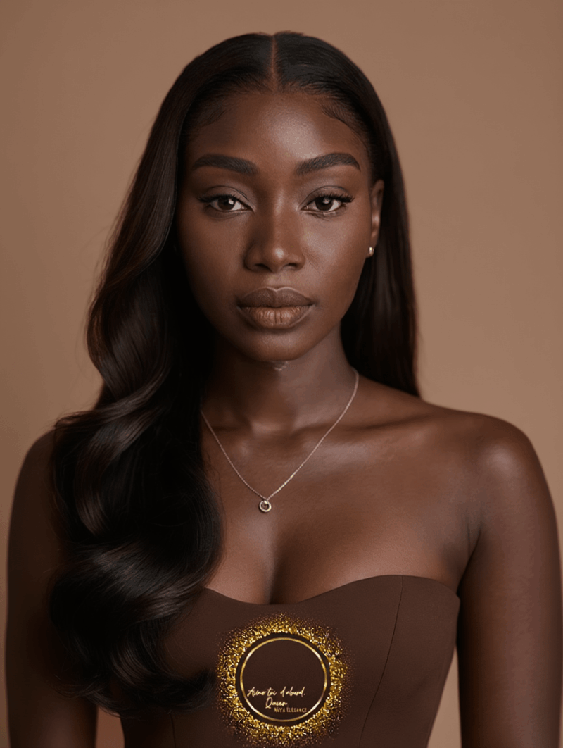 Aime-toi N°70 – Lisse Sculpté Ondulé Bas – Noir Précieux™ (nuance #1B) – 24″ – Révèle la grâce des visages Ébène Neutre™ – Cheveux Naturels Indiens