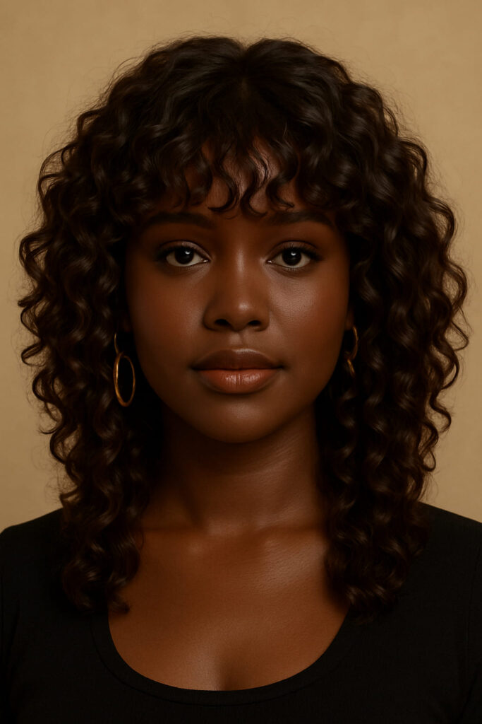 La Perruque à Frange Bouclée : quand le visage devient œuvre d’art: La Queen a un visage rond