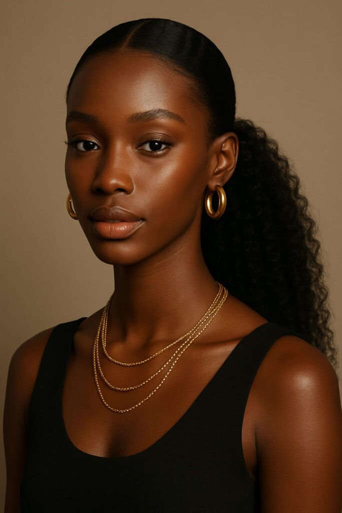 La Douce Verticalité — Le Ponytail Oblong selon NAYA  Le visage s’allonge, la douceur compense. La ligne devient souffle, le port devient paix.