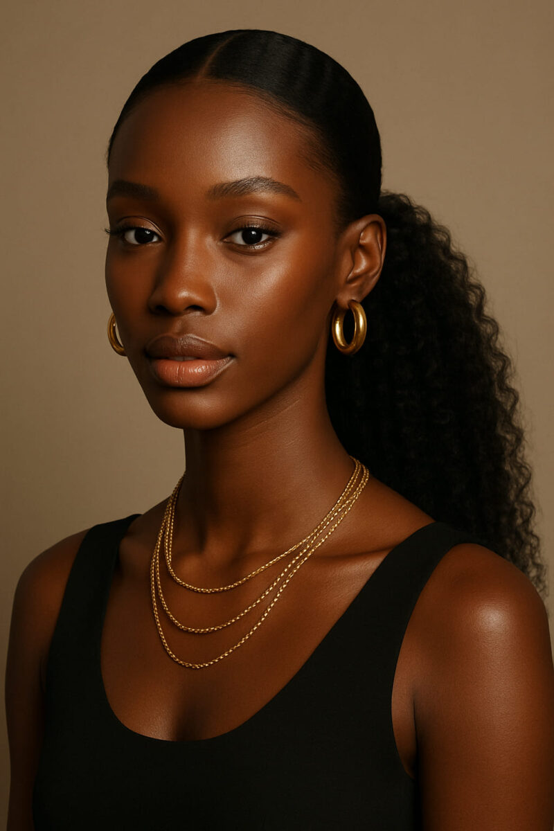 La Douce Verticalité — Le Ponytail Oblong selon NAYA Le visage s’allonge, la douceur compense. La ligne devient souffle, le port devient paix.