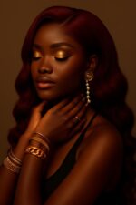 Aime-toi N°56 – Ondulée Longue – Rouge Vin Sublime™ (#530) – 22″ – Illumine et adoucit les visages ronds, carrés et cœurs – Cheveux Naturels Indiens