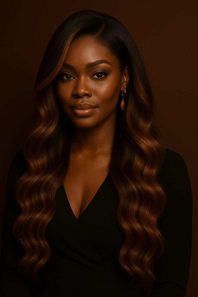 Aime-toi N°18 – Ondulée Haute – Miel Solaire™ – 24" – Allonge et illumine les visages cœur, ronds et ovales – Cheveux Naturels Indiens