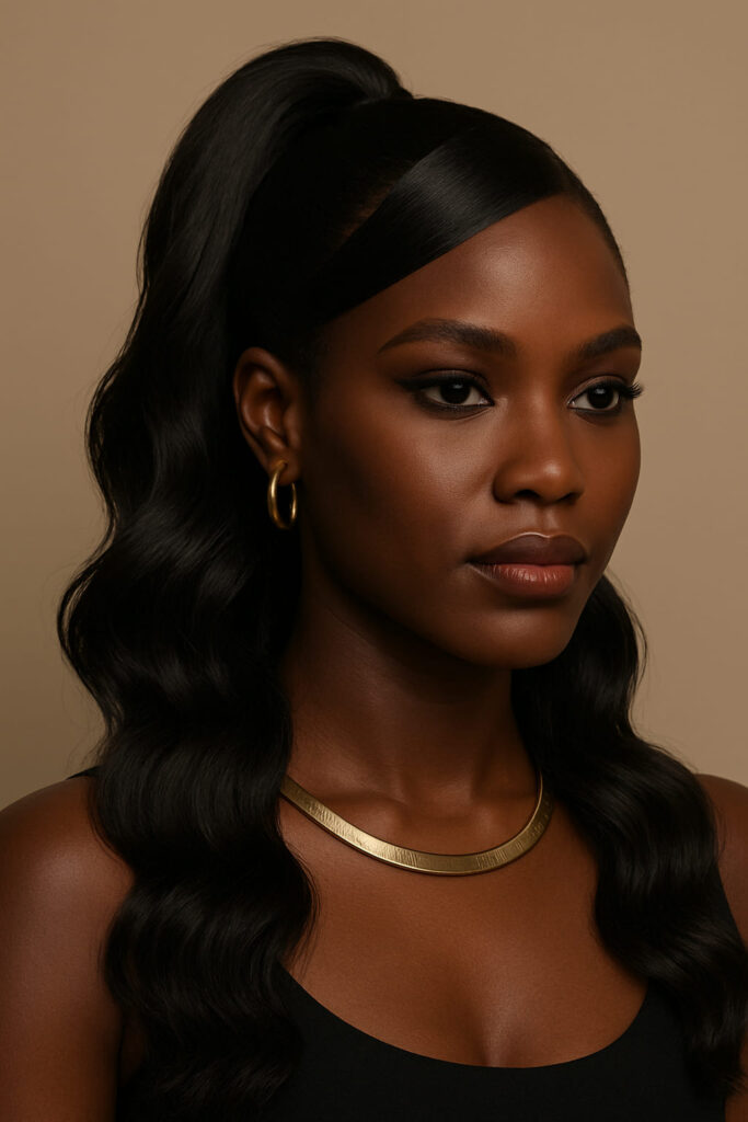 Morpho-Coiffure NAYA : L’Harmonie des Contrastes — Le Ponytail des Visages Mi-Carré / Mi-Rond selon NAYA  Entre structure et douceur, ce ponytail incarne l’équilibre rare des visages qui ne tranchent pas — ils concilient. La force s’arrondit, la tendresse s’architecture.