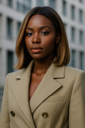 Aime-toi N°44 – Carré Lisse Structuré – Miel Rayonnant™ (#T1B/27) – 12″ – Éclaire et équilibre les visages ovales, cœur et carrés – Cheveux Naturels Indiens