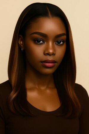 Aime-toi N°63 – Lob Lisse Structuré – Brun Moka Doré™ – 20" – Révèle la symétrie des visages ovales et cœur – Cheveux Naturels Indiens